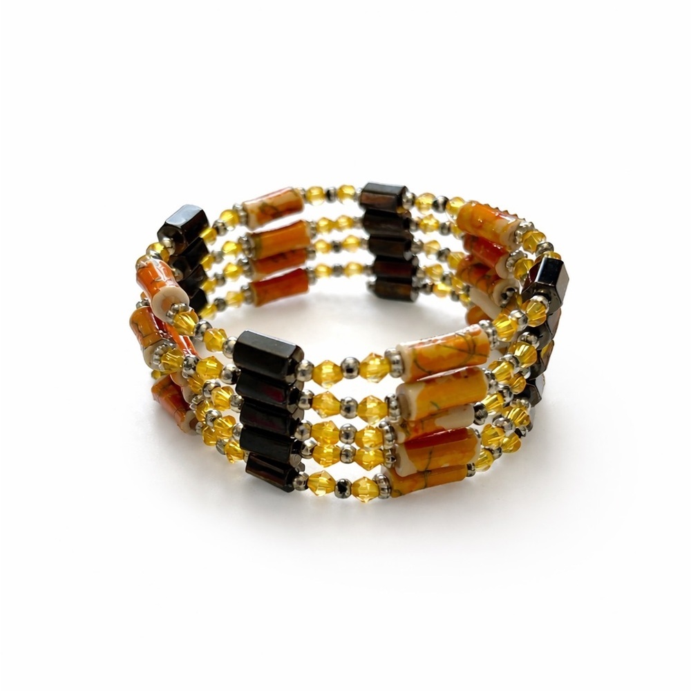 HANDMADE | Orange & Black Magnetic Onyx Beaded Wrap Jewerly